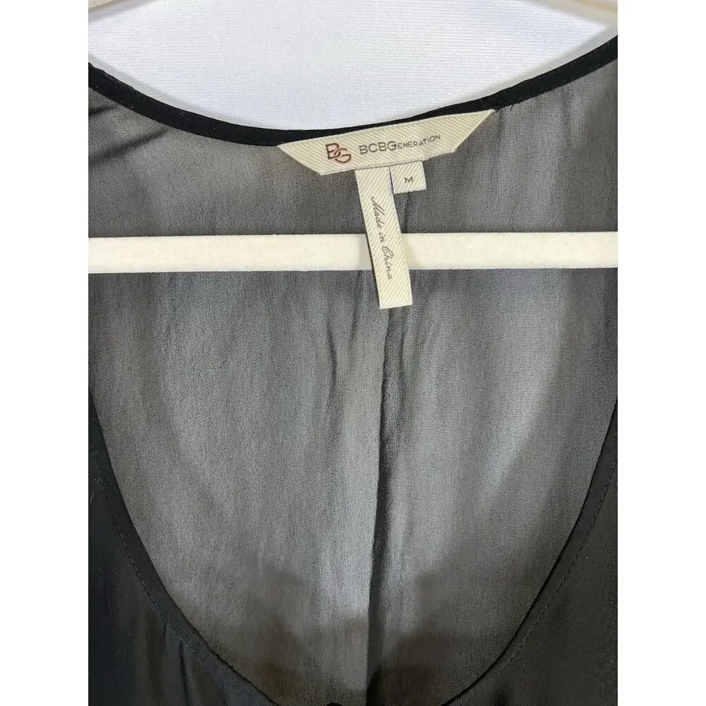 VTG BCBG Max AZRIA Sheer black blouse Size M lace cut out trim Wimsigoth - Picture 3 of 9